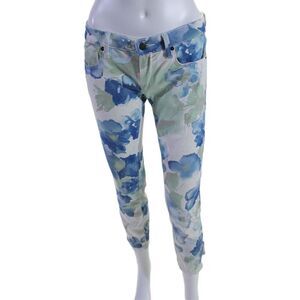 Genetic Womens Zipper Fly Mid Rise Floral Cropped Jeans White Multi Size 27